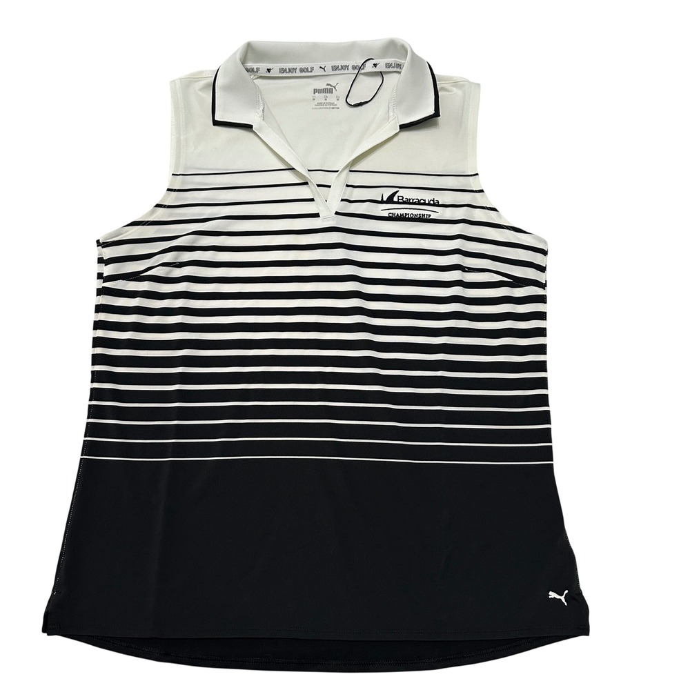 Puma MATTR Golf Polo Women M Sleeveless Barracuda Championship Striped NWOT
